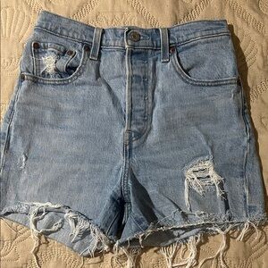Levi's Ribcage Premium High Waisted Denim Cut Off Shorts Button Fly Size 26